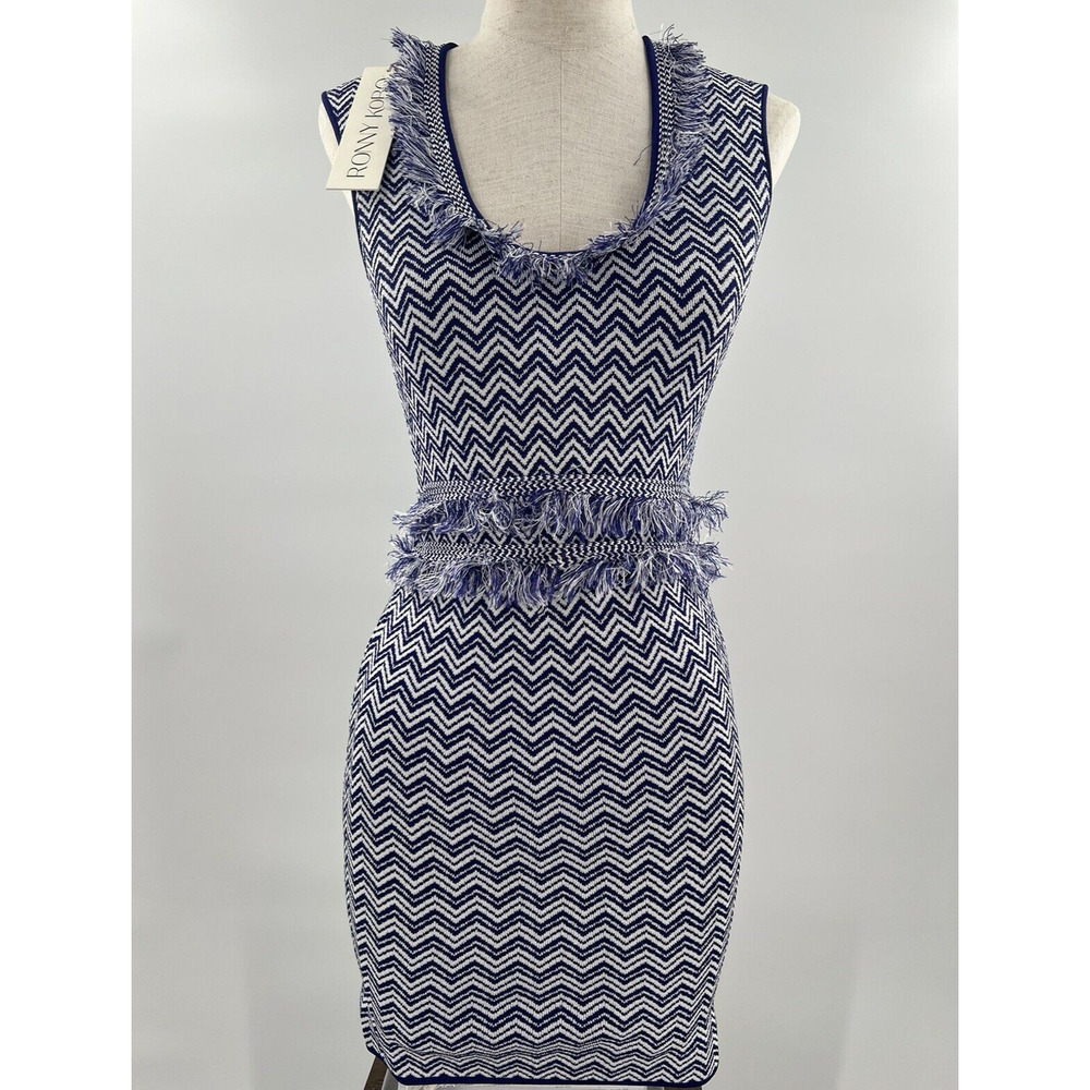 SUMMER Torn By Ronnie Kobo Navy And White ZIG ZAG Dress Size XS RETAILS $ 174.0